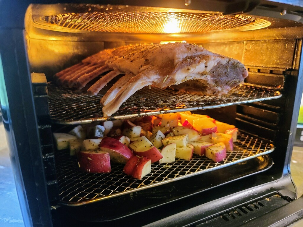 Air Fryer Rack of Lamb cooking